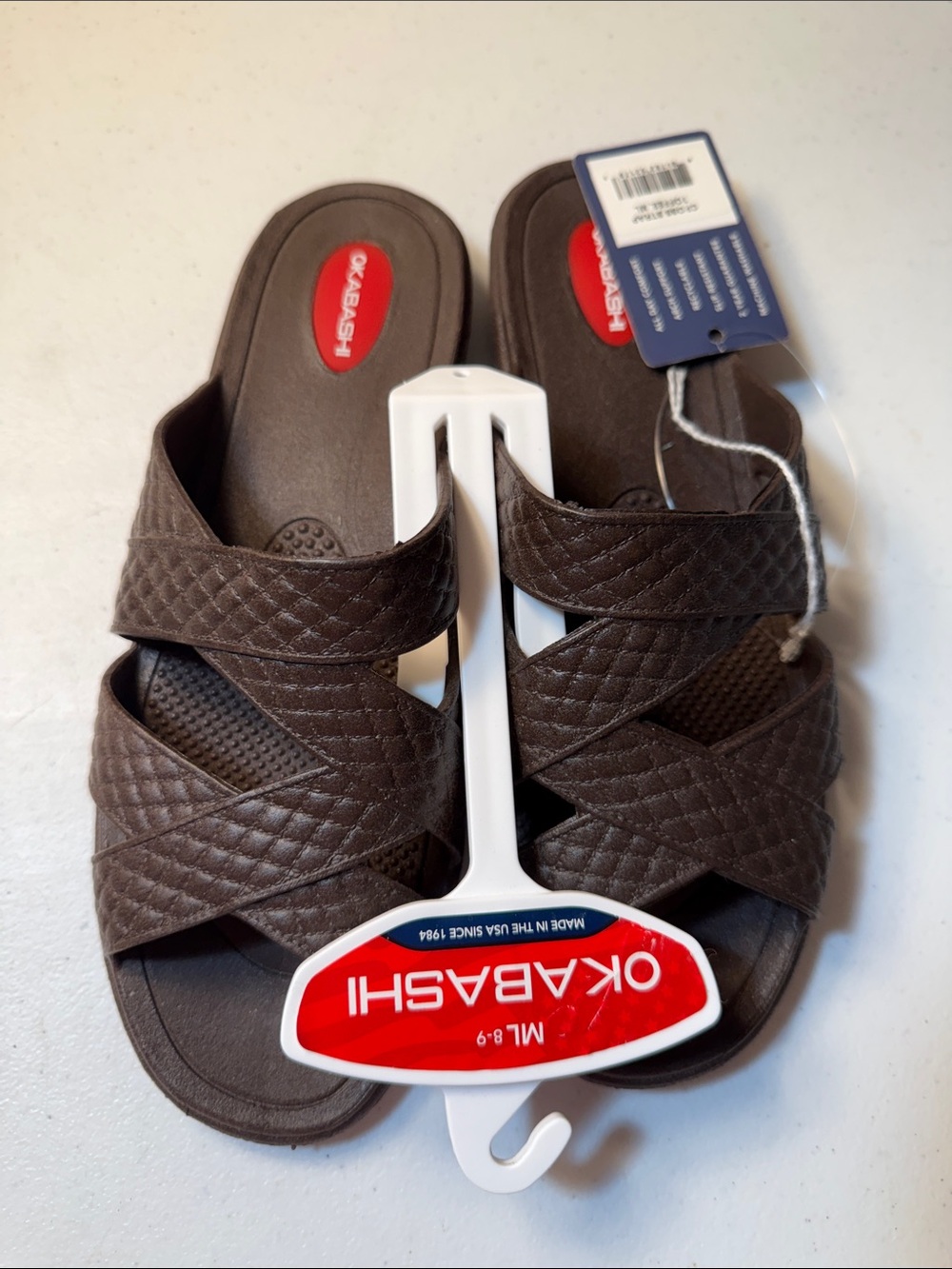 Okabashi Brown Quilted Crisscross Slide Sandals